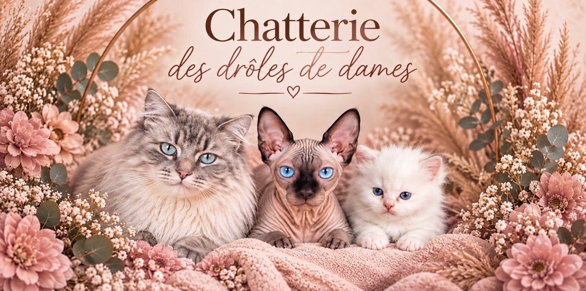 Chatterie des Drôles de Dames, avec nos chats Sphynx, Ragdoll et Chérubin